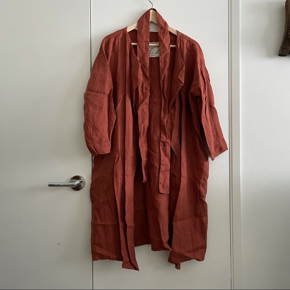 NOT PERFECT LINEN Amsterdam wrap coat in redwood
